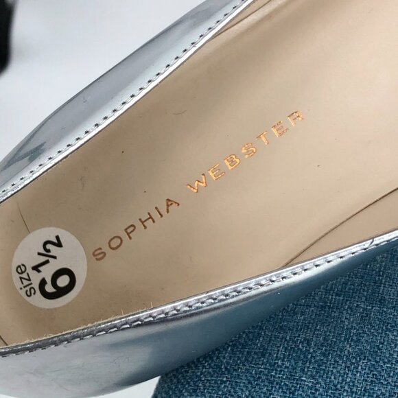 Sophia Webster Bibi Butterfly Silver Metallic Patent-leather Point-toe Flats 6.5 - Picture 7 of 16